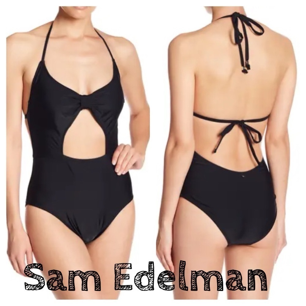Sam Edelman Front Knot One-Piece Swimsuit black